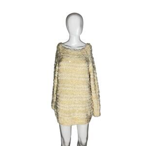 Katsumi L Cream Fuzzy Sequin Striped Knit Sweater